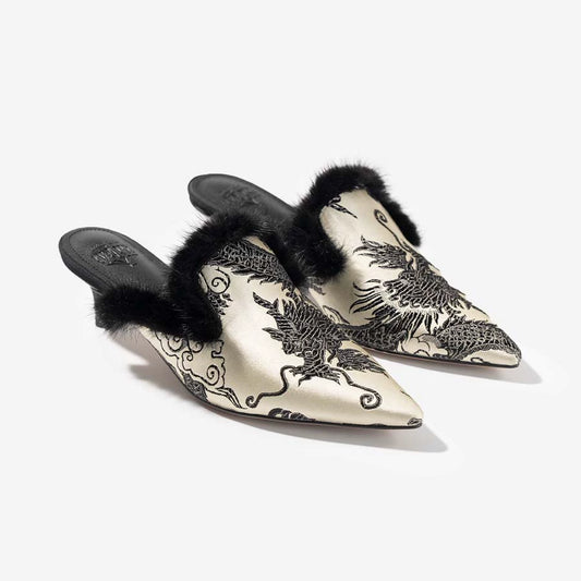 B-FEI New Chinese fur pointed toe heel-KAKA.