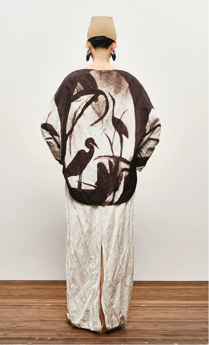 ZHUCHONGYUN stork leaf autumn song curved hem top--LUPIN.