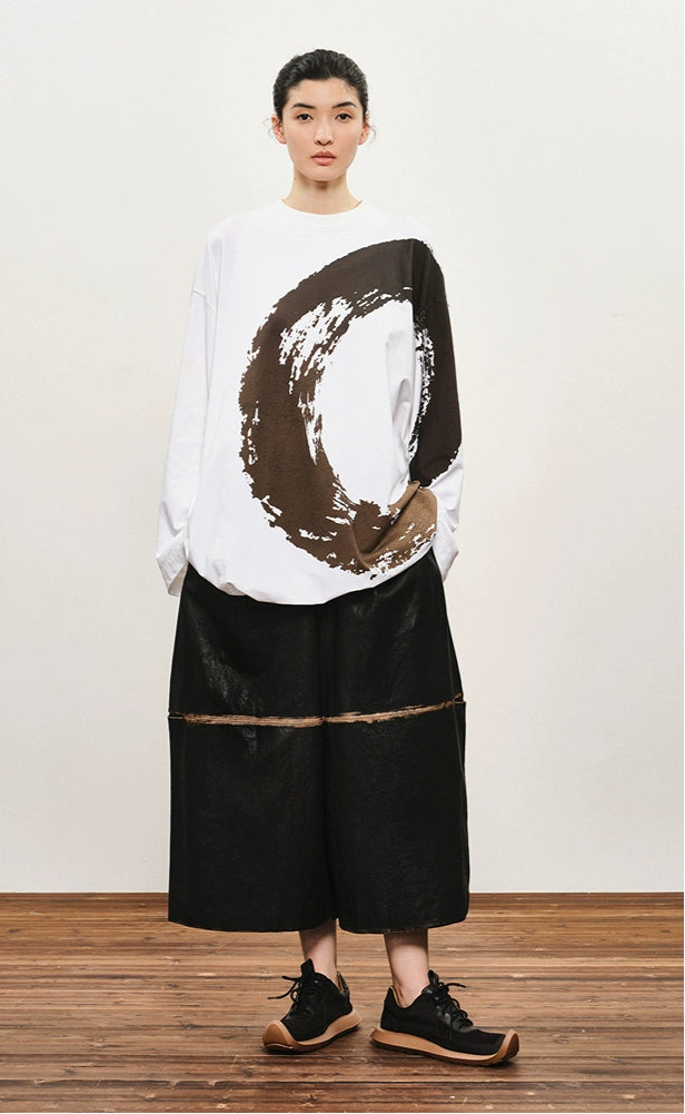 ZHUCHONGYUN  Print Loose Dropped Shoulder Long Sleeve Top-KOUSEI.