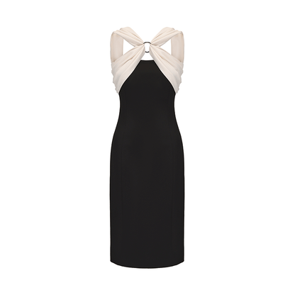 ATELIER MISS LU patchwork design contrasting slim dress - SUPER.