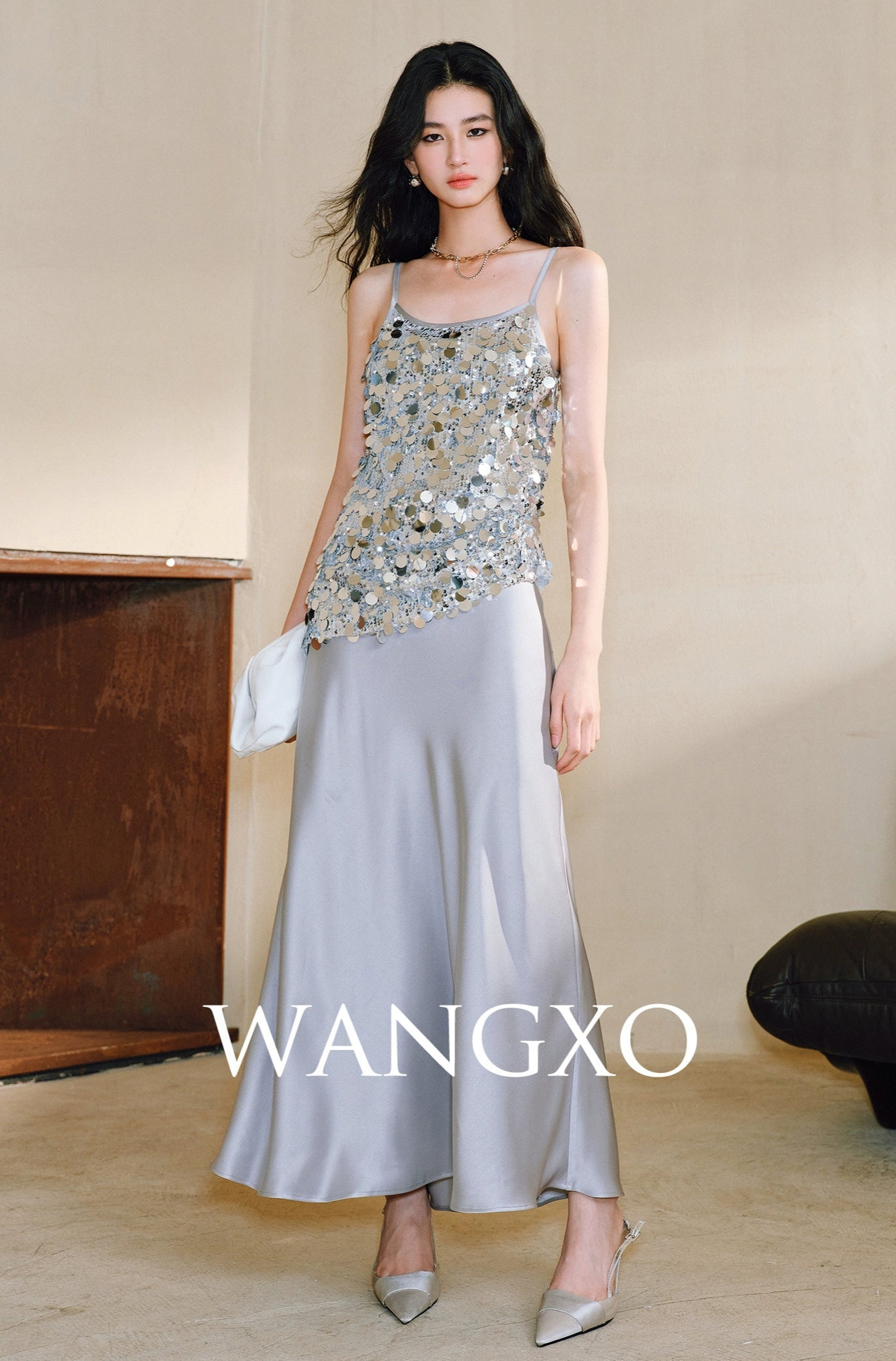 WANGXO Mirage Sundress Heavy Industry Double-Sided Satin Pleats Two-Piece - KIRAN