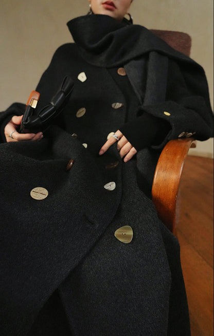 LE VENT&TES AILES Luxury winter camel hair tweed scarf jacket coat-ROSA.