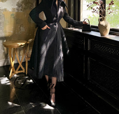 Le Palais Vintage  large skirt black woolen coat-KIA