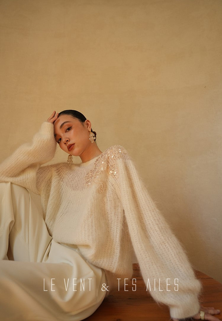LE VENT&TES AILES high-luxury furry sequin-embroidered alpaca spring sweater-LILY