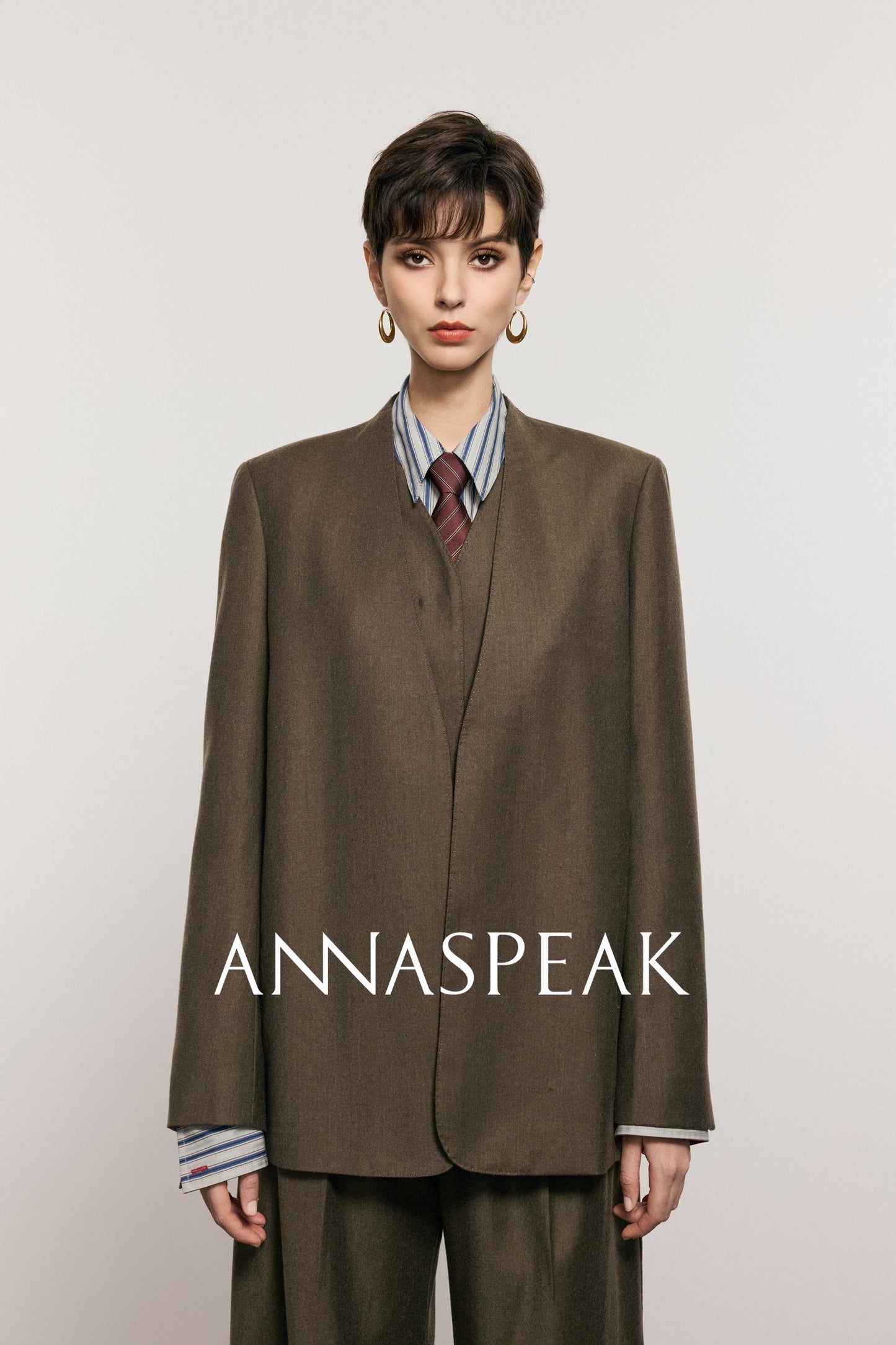 ANNASPEAK Worsted Wool Flannel Suit Vest Pants Set-OSAR.