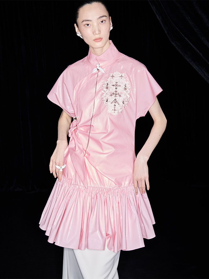 M essential Mackay designer Pink Peach Quilt Pleated Cardigan dress skirt - Lotta.