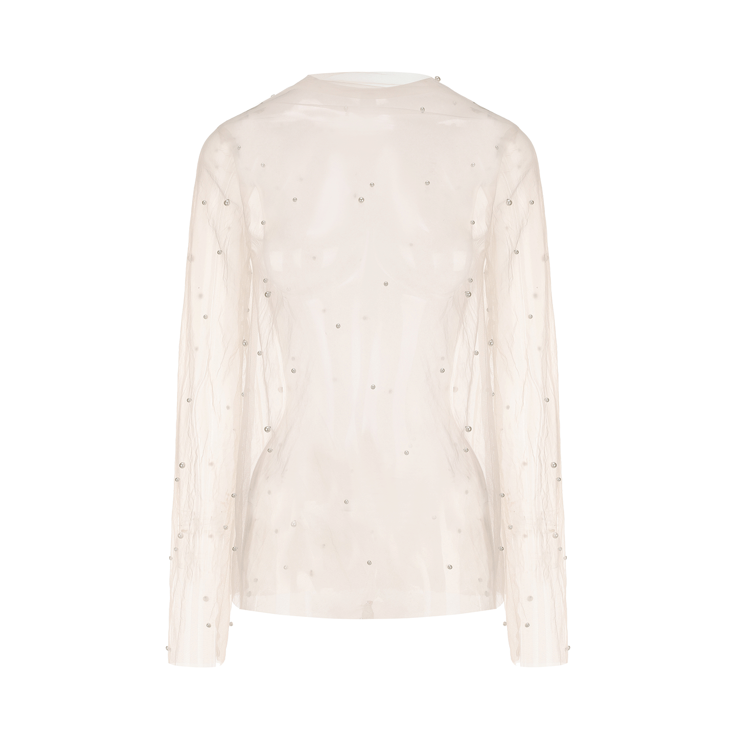 ATELIER MISS LU pearl embellishment see-through heavy yarn top - EMMA.