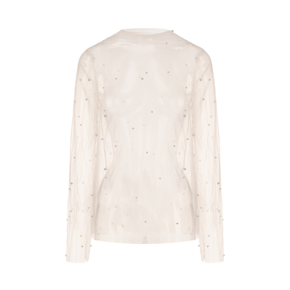 ATELIER MISS LU pearl embellishment see-through heavy yarn top - EMMA.