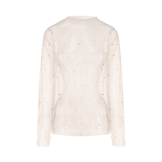 ATELIER MISS LU pearl embellishment see-through heavy yarn top - EMMA.