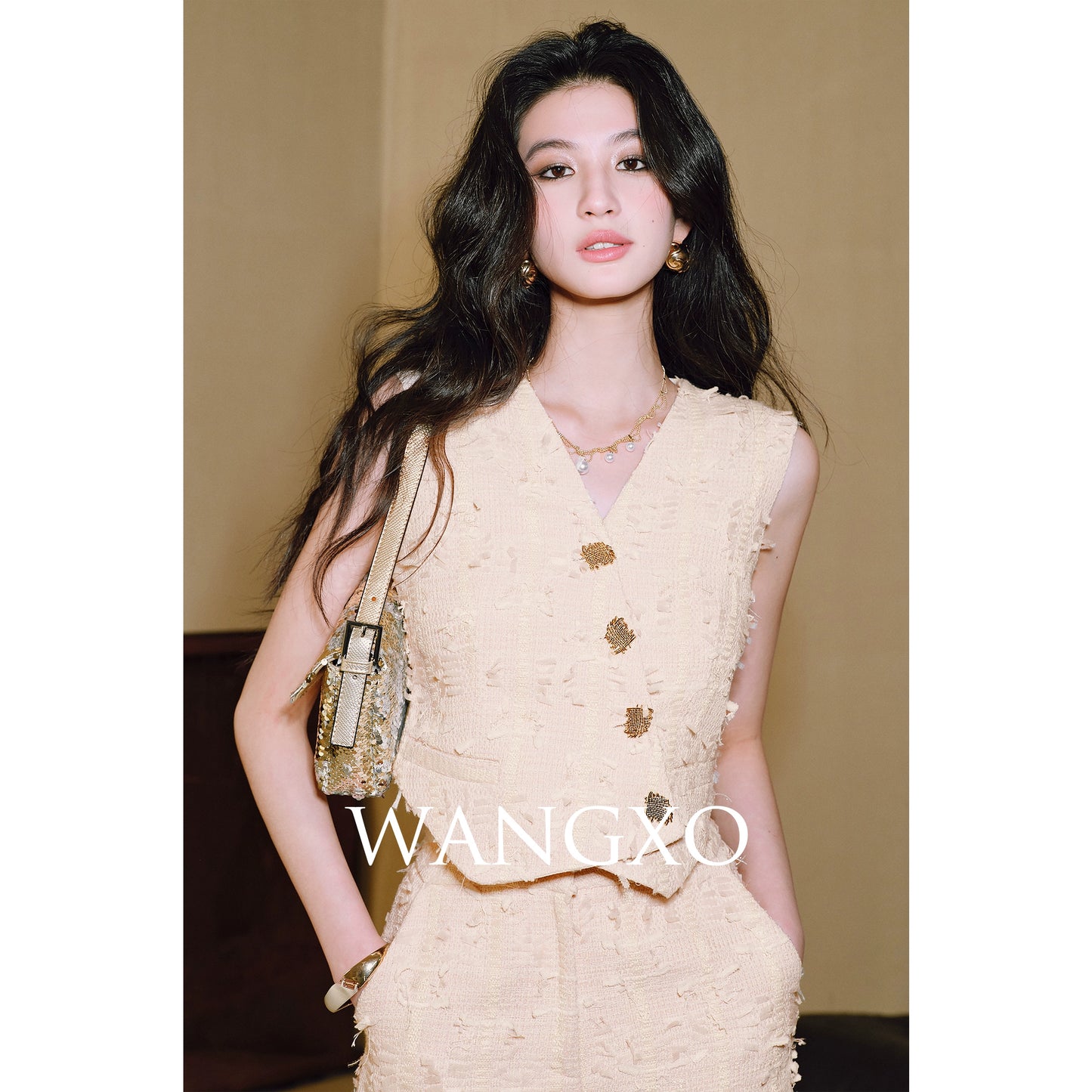 WANGXO | Yaluxe Custom \Pull Wool  Multi-Yarn Woven Vest, Shorts & Skirt Set -RINA