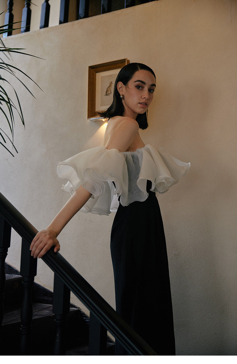 GOUDIN women's black and white French banquet evening dress-NIPS.