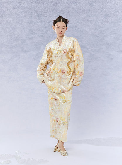 HECO 100% polyester tie dye long sleeve beige Jacket Sense Women's Top - glad.