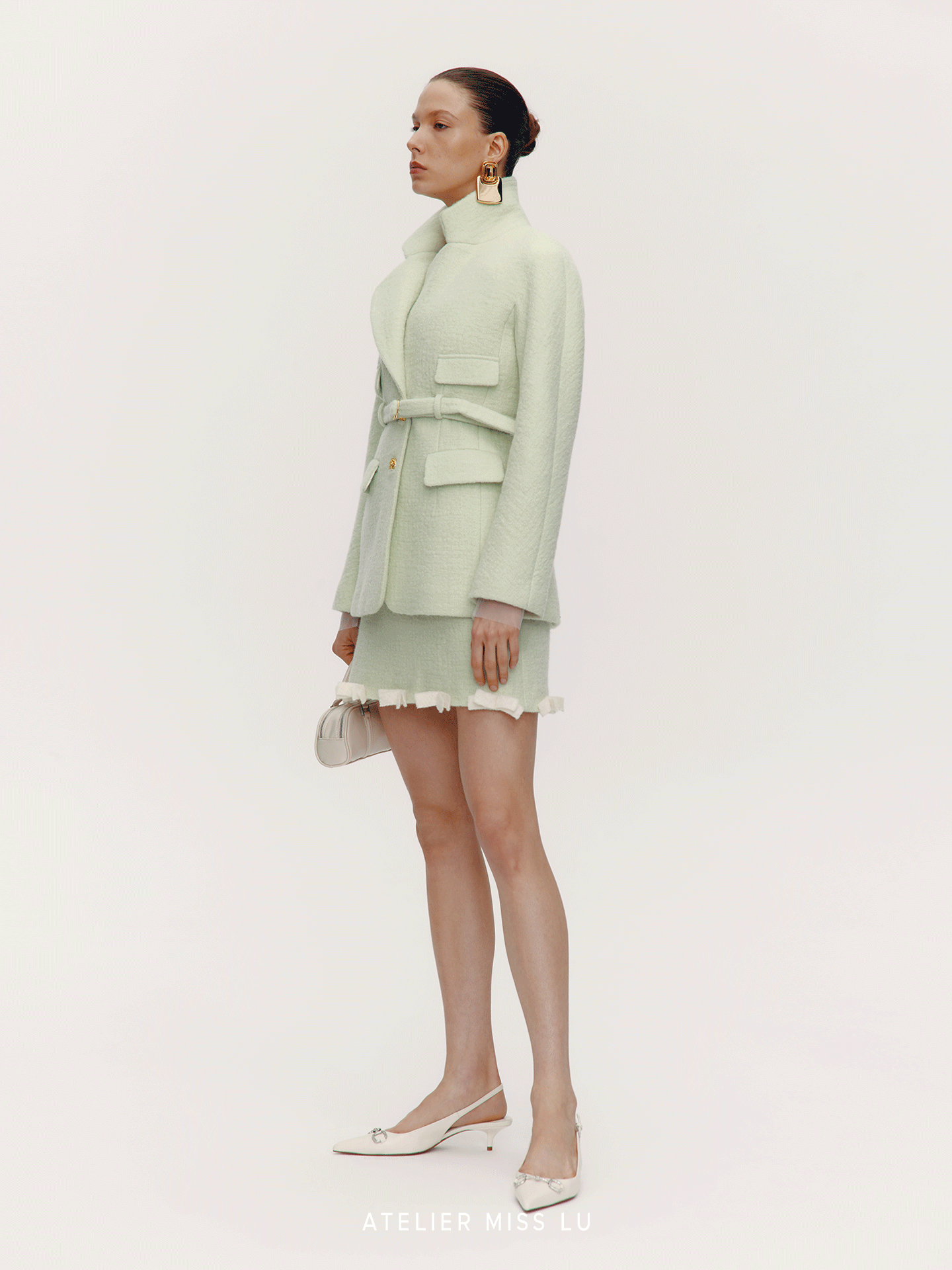 ATELIER MISS LU Lapel Shape Sheep Wool Blazer Coat - MENDEL.