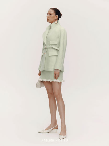 ATELIER MISS LU Lapel Shape Sheep Wool Blazer Coat - MENDEL.