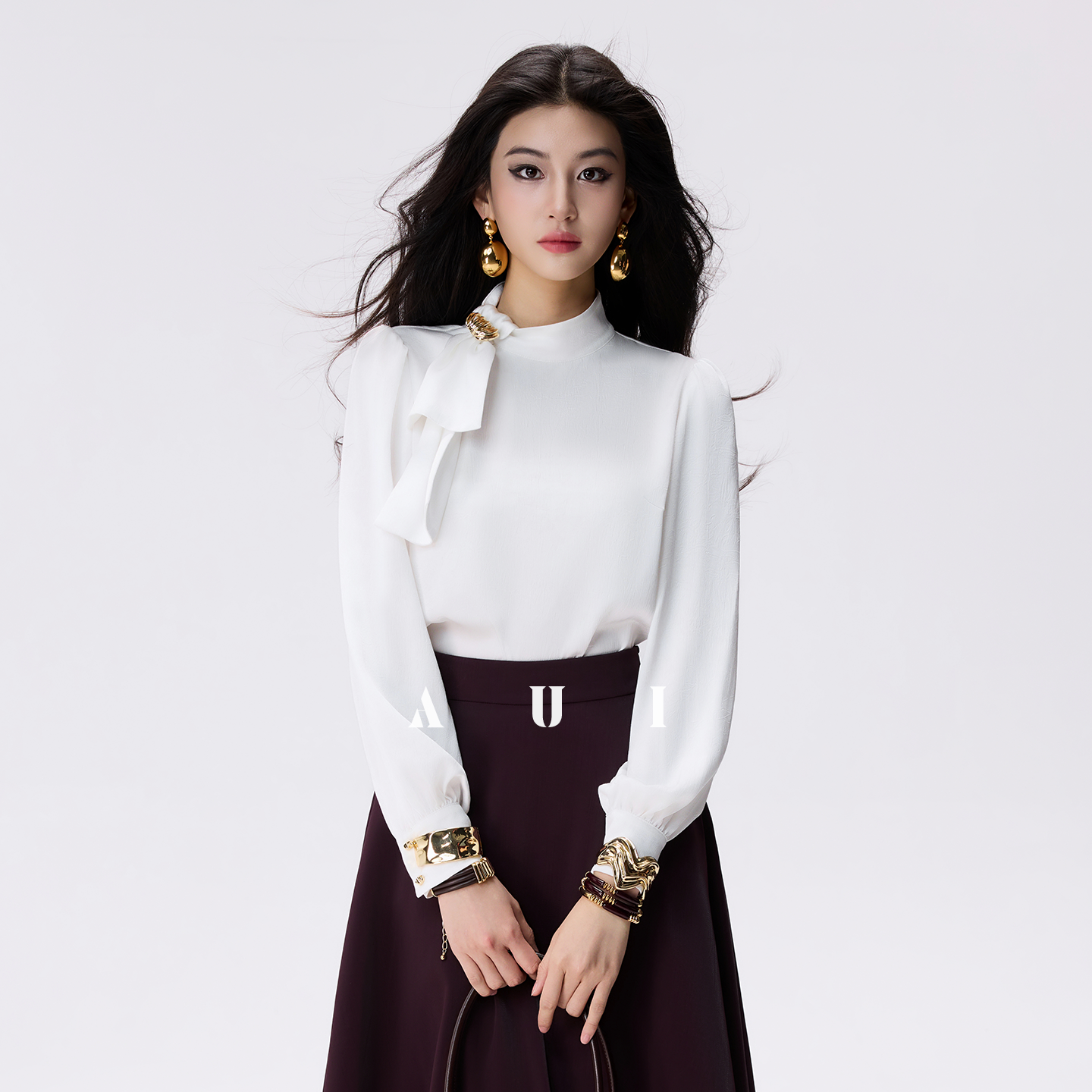AUI Andorra red faux leather jacket A-line skirt two-piece set - JUN.