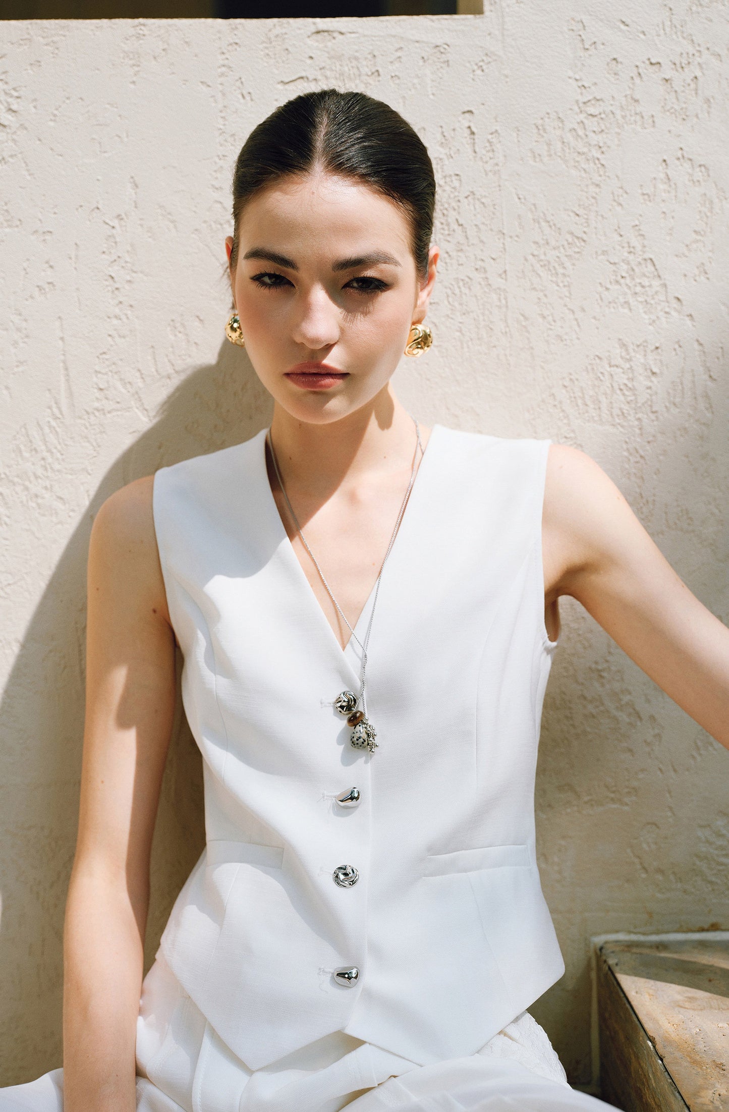 WANGXO |V-Neck Vest & Belted Straight Pants Intellectual Suit Set -NÉRA