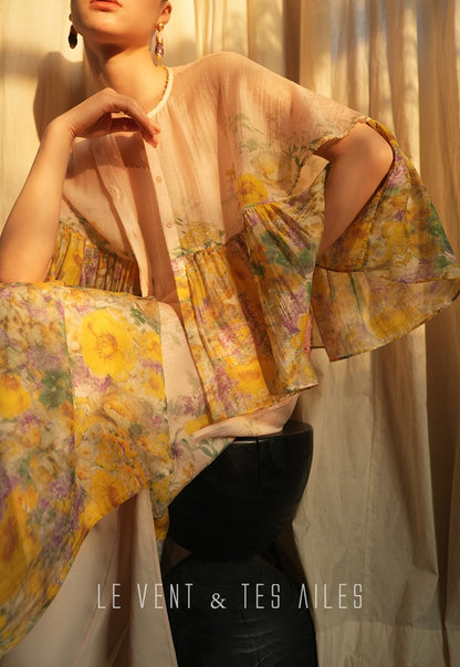 LE VENT&TES AILES Artistic 100% Silk  floral Printed Dress - NINA