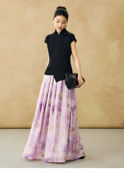 HECO Chinese elastic waist tie-dye printed skirt - BLESS.