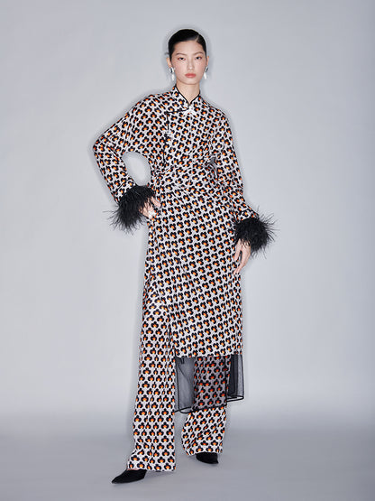 M essential Mackay designer ostrich feather trim dress mesh skirt kaftan dress top set - raj.