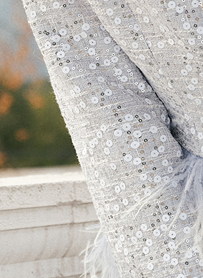 Wardrobes by Chen Gorgeous Fog Blue Embroidery Feather Tassel  Suit-Moet