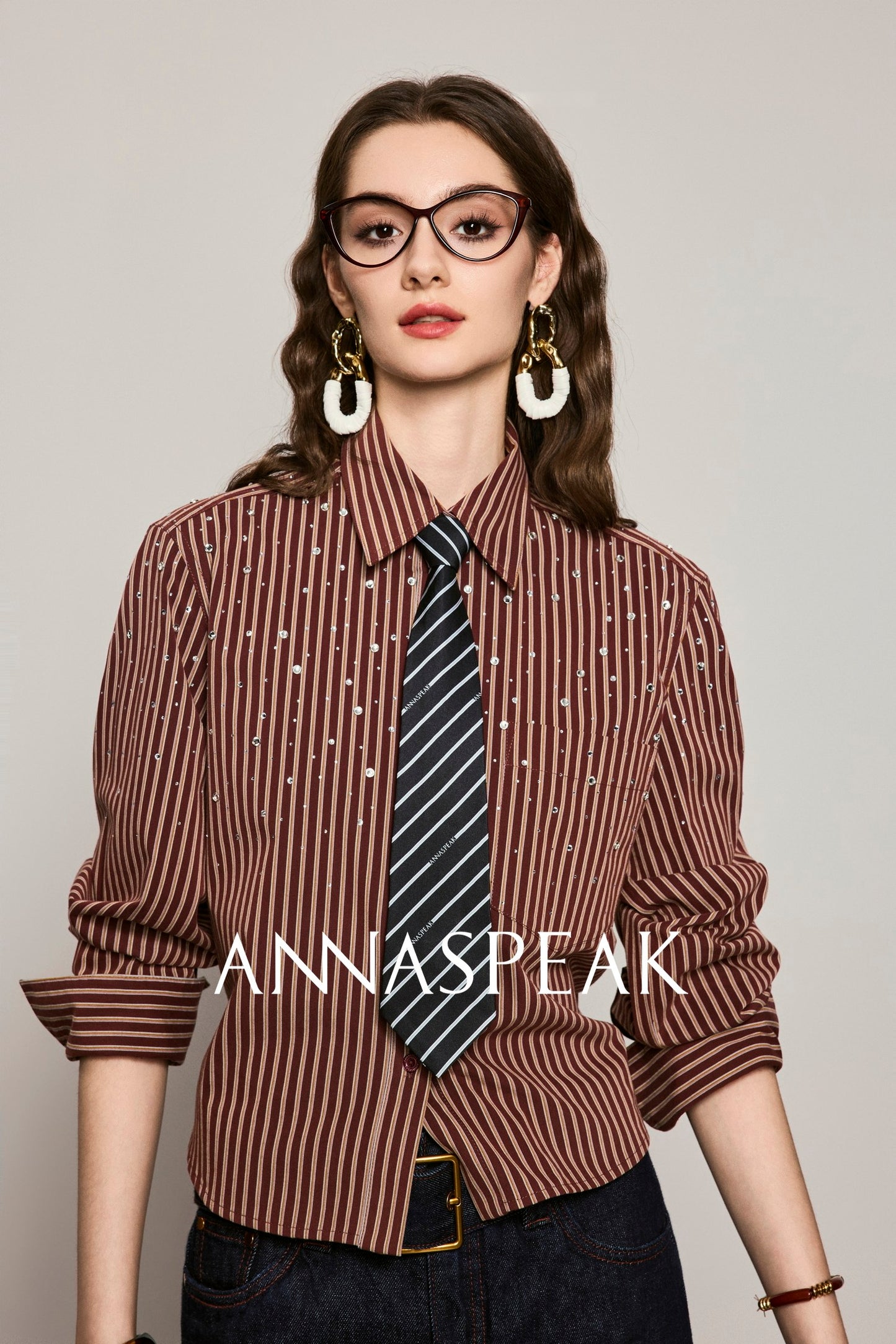 ANNASPEAK striped long staple cotton truncated shirt-QUEN.