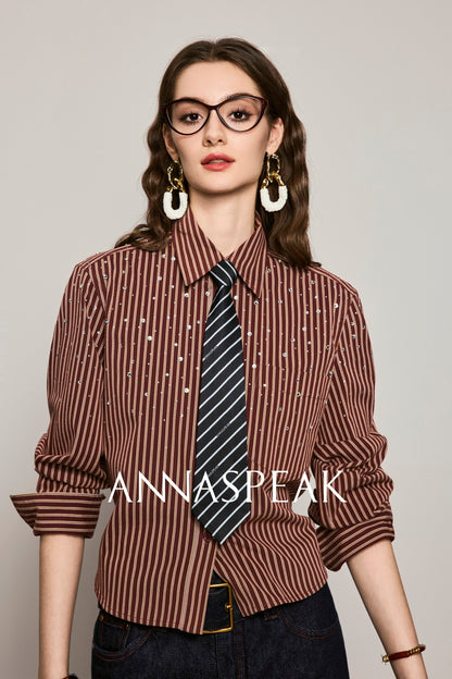 ANNASPEAK striped long staple cotton truncated shirt-QUEN.