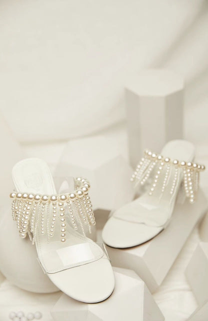 B-FEI pearl heel transparent slippers-KALI.