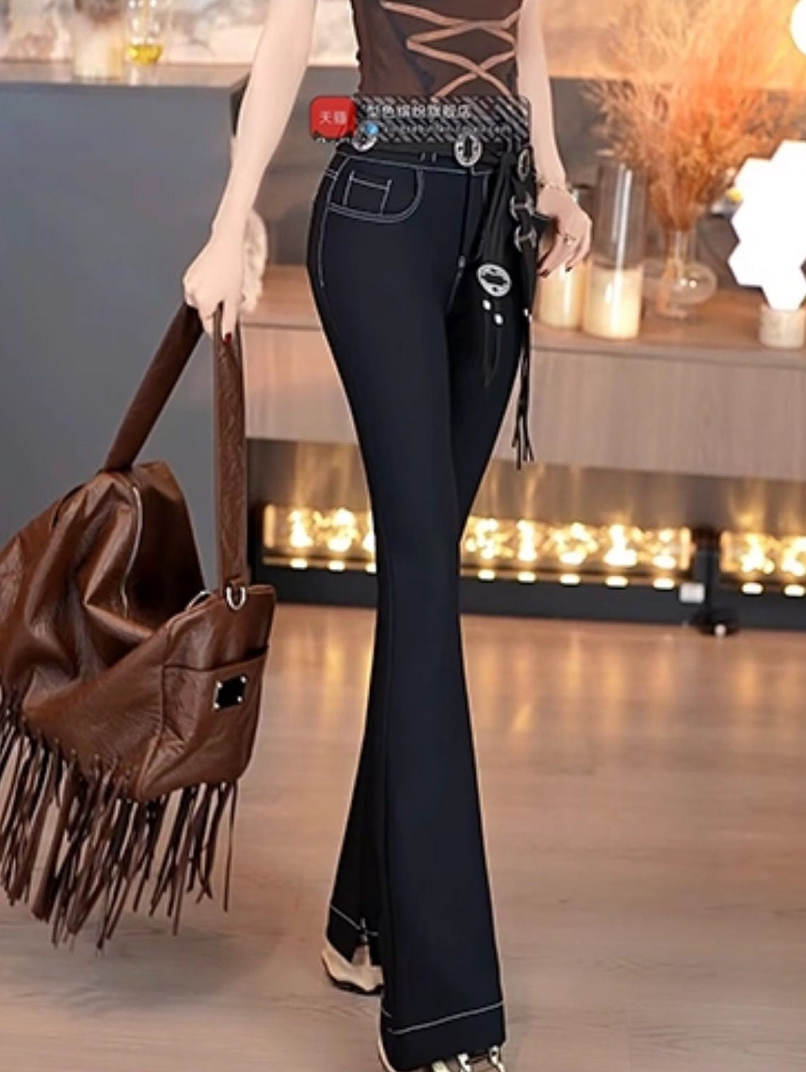 VJE Black and White Pattern Jacquard Turtleneck Top Sweater-LISDAY.