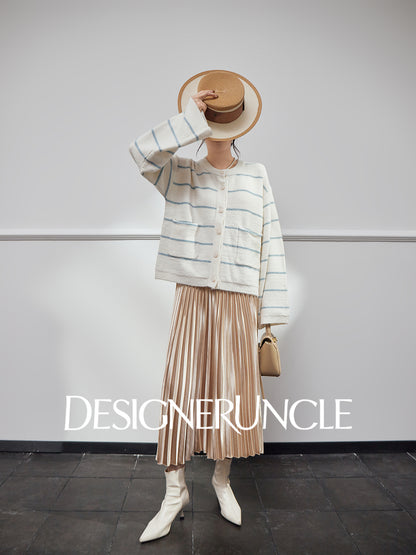 DGU| Off-white striped new light luxury niche design sweet and versatile double-knit top - TRUST.