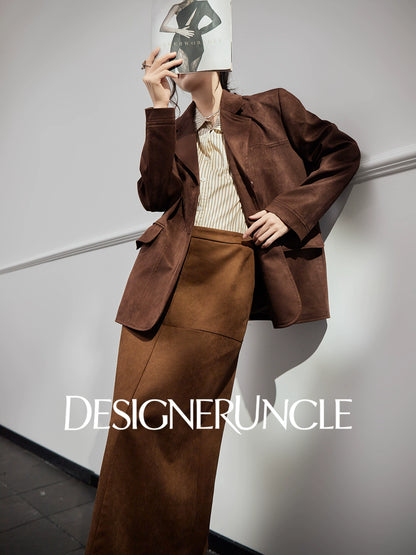 DGU "Twilight" brown blazer new high-end loose slimming suit top - PIECE.