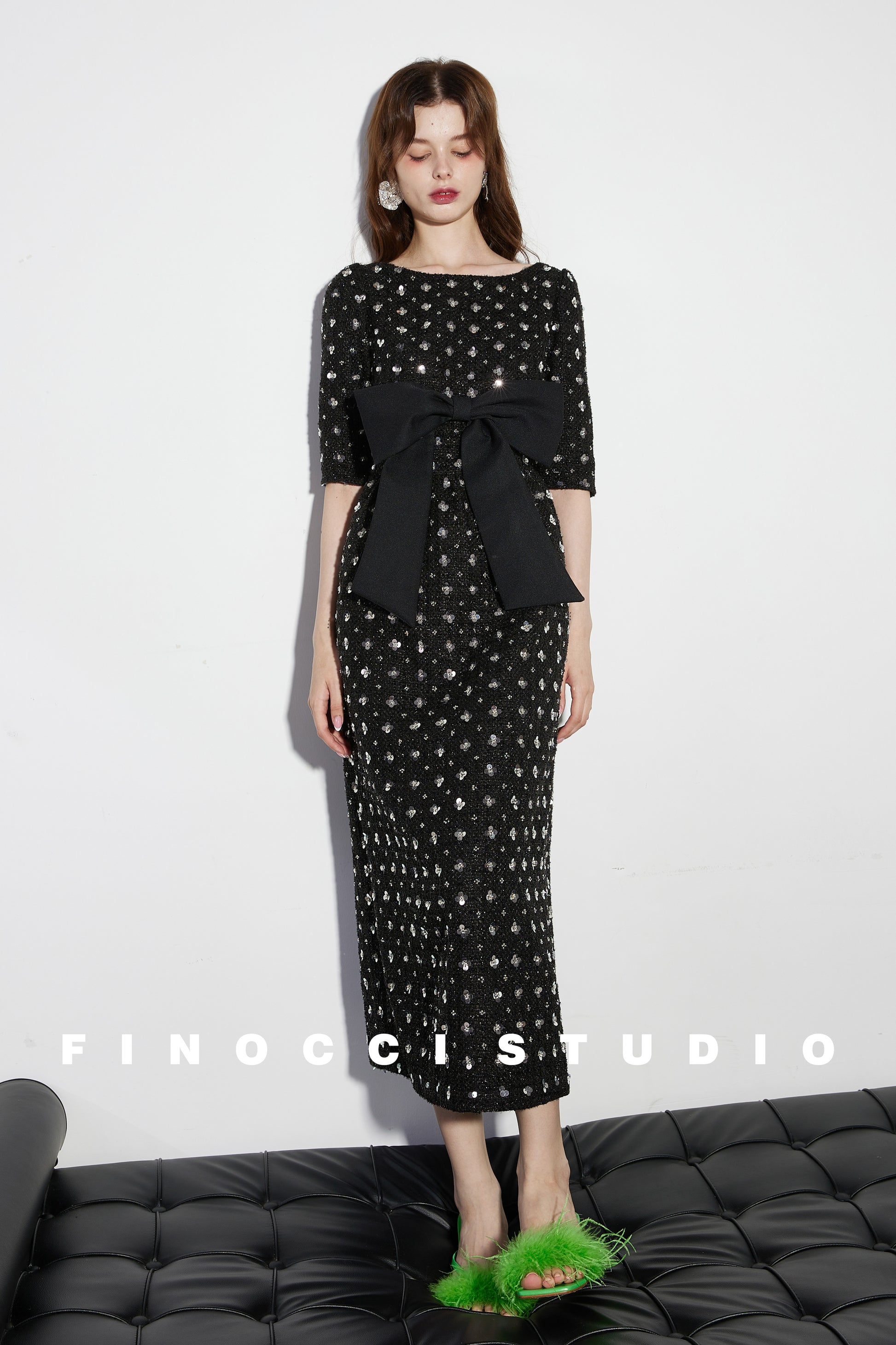 Heavy embroidered flowers vintage waist shiny silk tweed black dress - GOOD GIRL REBEL Heavy embroidered flowers vintage waist shiny silk tweed black dress - GOOD GIRL REBEL
