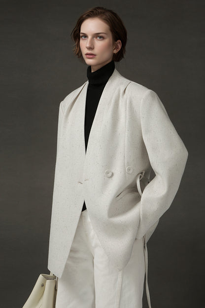 PIAOIN light style shoulder shirring elegant V-neck suit women's waist blazer-FATE