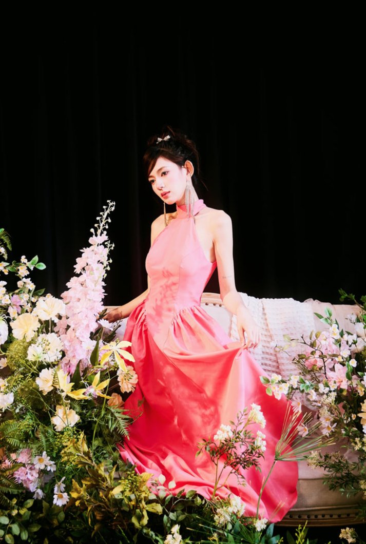 DOLLY Elegant Pink Halter Neck Sleeveless Long Loose A-Line Evening Dress-AMELIA