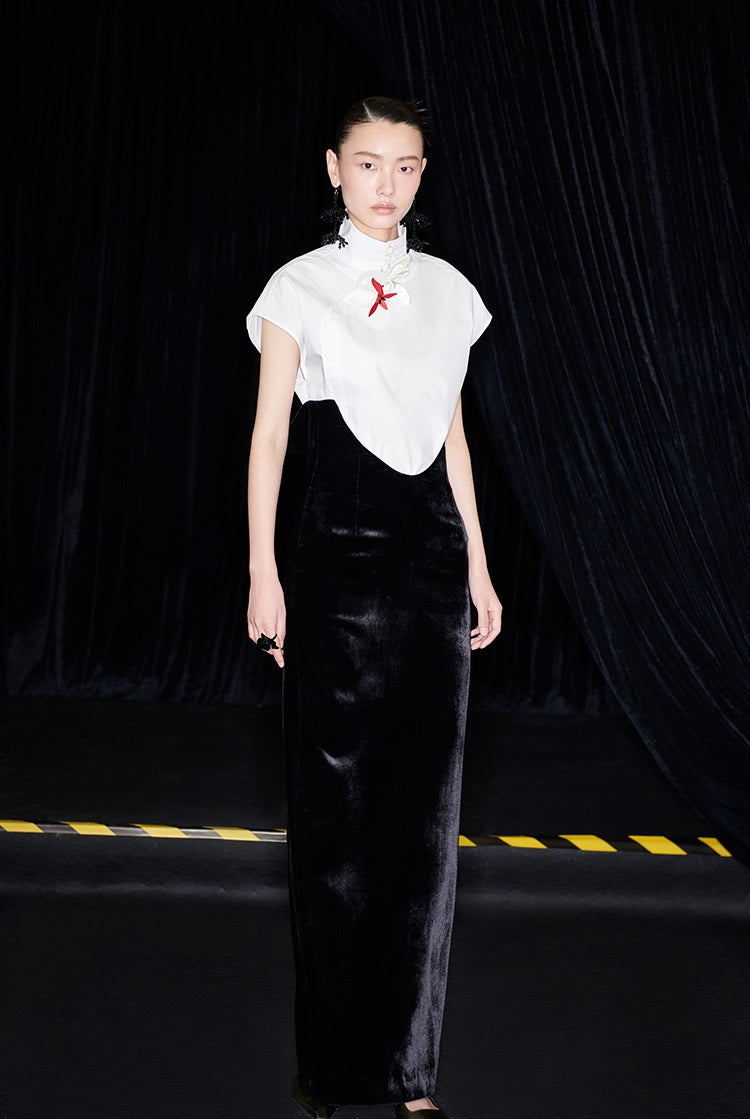 M essential Mackay designer bloom white dense cotton sleeveless stand-up collar shirt - NEON.