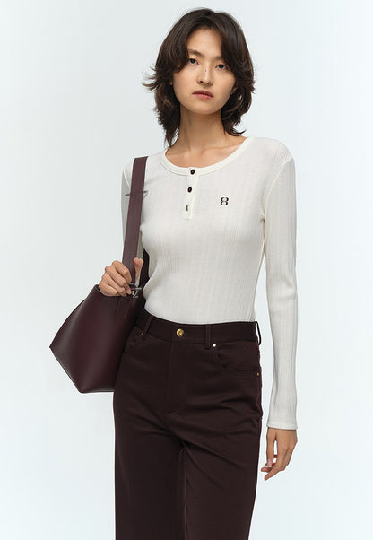 COMME MOI Lu Yan designer new women's Henry collar wool base T-shirt - OLIVIA.