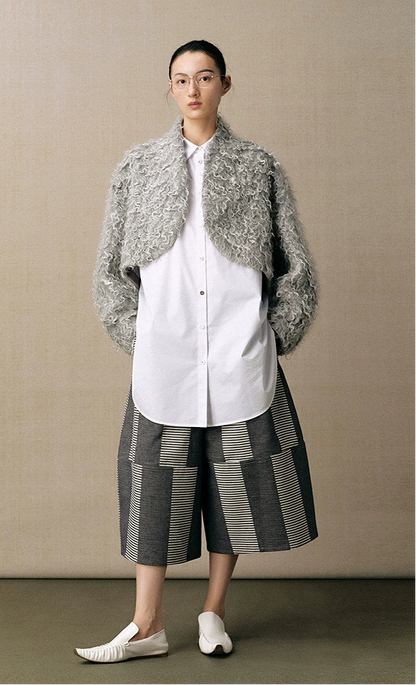 ZHUCHONGYUN striped splicing voluminous cotton and linen blend loose pants-CONAN.