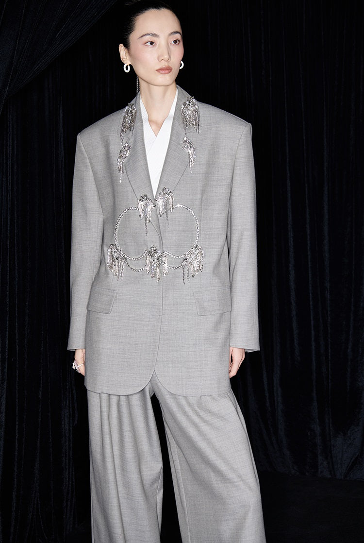 M essential Mackay designer skinny wool orchid crystal lamp tassel bead suit - TONY.