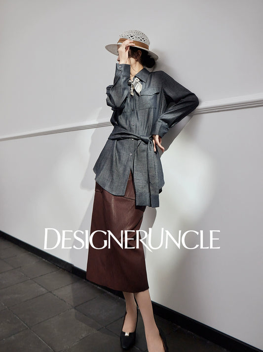 DGU "Goose Shadow" denim pure shirt women's autumn new design niche commuter loose top - HEART.