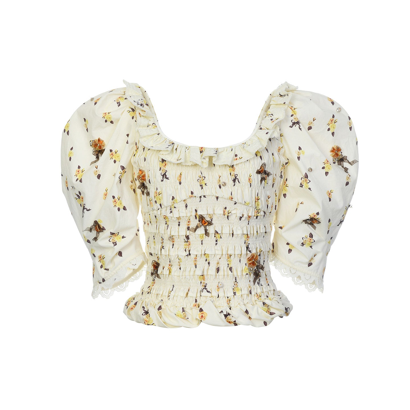 FAME Pastoral Print Beaded Court Short Slim Top - AVA