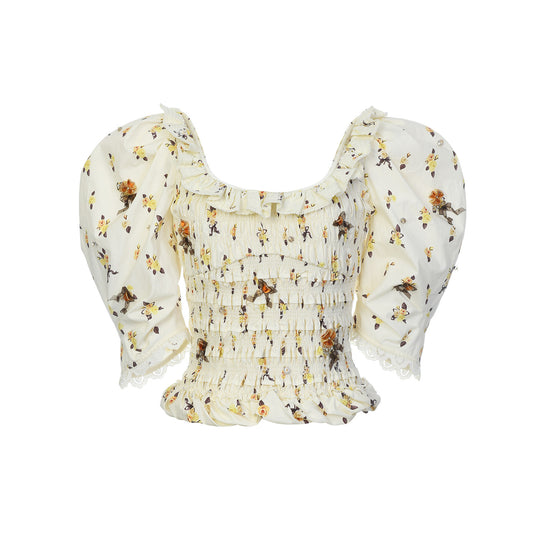 FAME Pastoral Print Beaded Court Short Slim Top - AVA