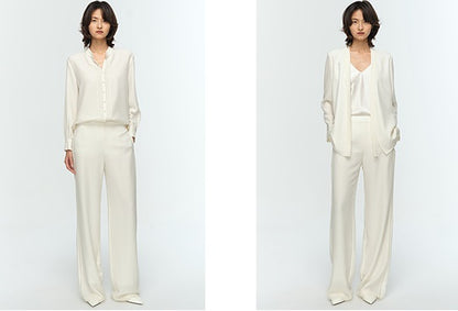 COMME MOI Lu Yan designer's new women's off-white silk texture straight-leg pants - AUTUMN.