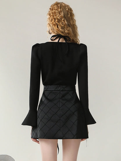 CHECOCRE Elegant Women's Design Sense Bow Satin Rhombi Two Piece Set - DESIRE