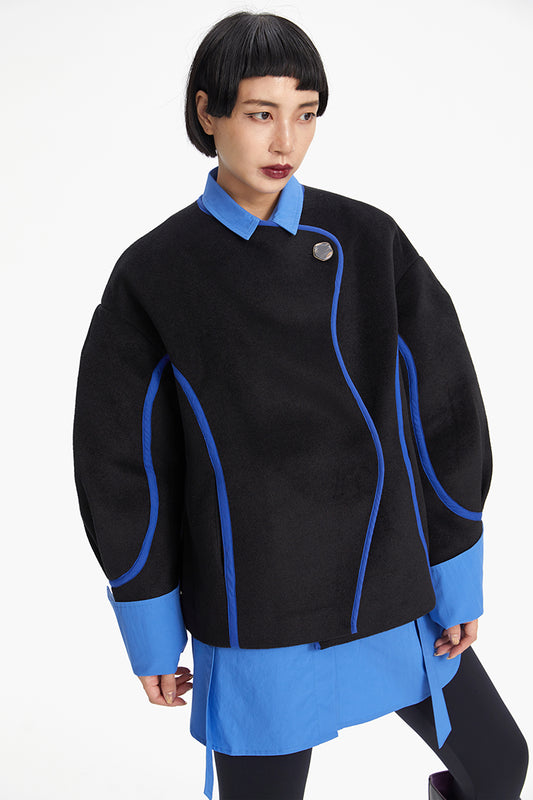 TINY IN Line Cropped Tweed Women's Black Jacket - KENCHO