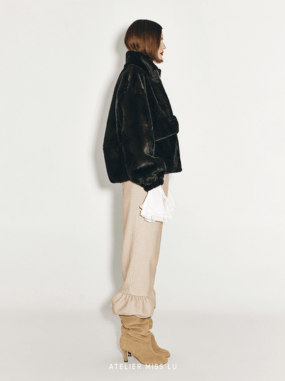 ATELIER MISS LU Large Pocket Design Faux Fur Zip Jacket - SAMPSON.