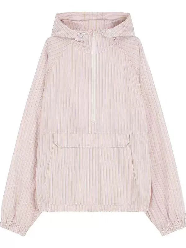 Nothing Written Striped Shirt Women's Summer Niche Loose Hooded Shirt-MYRA.