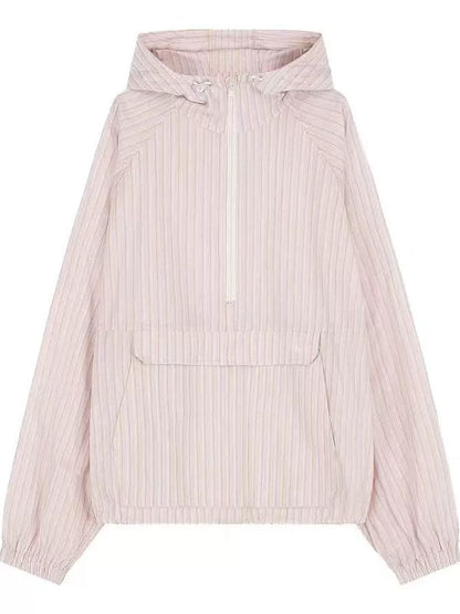 Nothing Written Striped Shirt Women's Summer Niche Loose Hooded Shirt-MYRA.