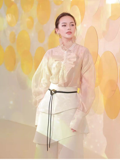 ATELIER MISS LU Court Wind Pleated Design Shirt Top - AUDIT