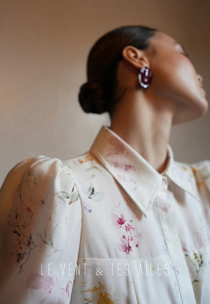 LE VENT&TES AILES Luxury summer vacation floral print Fancy Midi Dress-ZOE