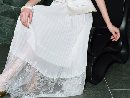WANGXO | Faux Two-Piece Vest Suit & Romantic Pleated Gauze Skirt -THIA.