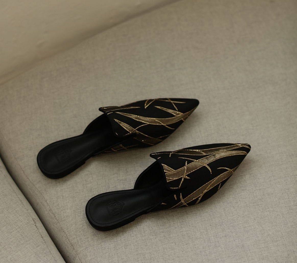 B-FEI Japanese classical pointed toe flat bottom satin slippers-SOPH.